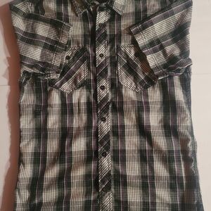 Men's NSS Black and Purple Plaid Casual Button Down Shirt Size 20x28